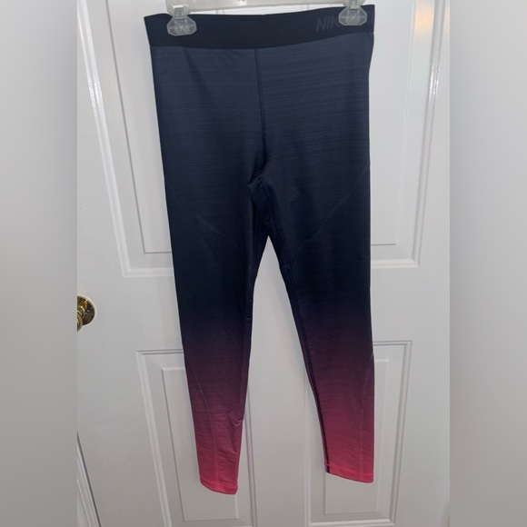 Nike Pro Hyperwarm Leggings Women’s Large Black Pink Ombre Compression - Picture 1 of 6